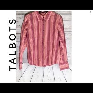 Talbots Women Shirt Size 12P Rose Wine Stripes